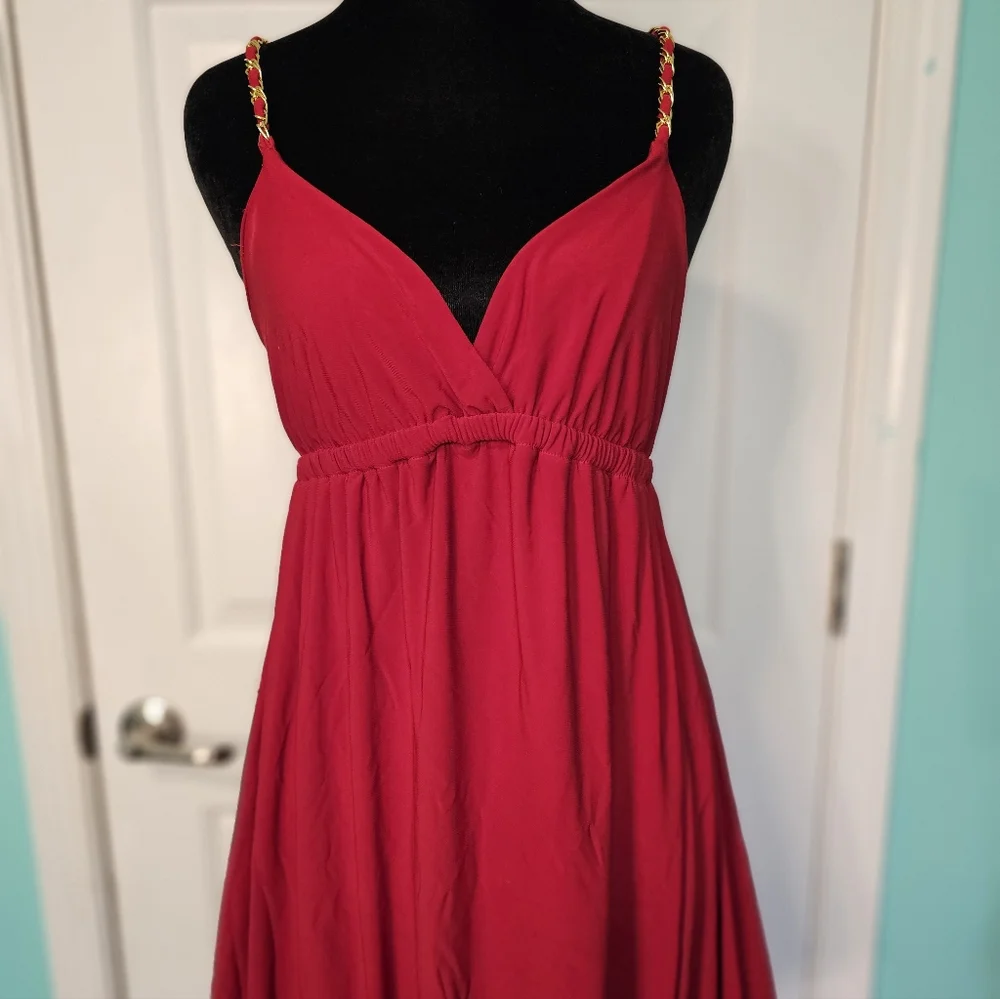 Forever 21 Y2K Red Mini Dress w/ Gold Chain Wrapped Straps Women's Sz M